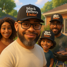 Load image into Gallery viewer, Black Fathers Unite! Signature Snapback Trucker Hat.

